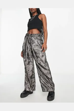 Free People Wide leg trousers in metallic gunmetal grey