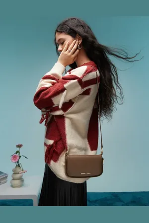 Bimba y Lola Leather cross body bag in dark taupe