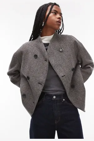 ARKET Wool blend jacket with high neck shawl collar in mono check
