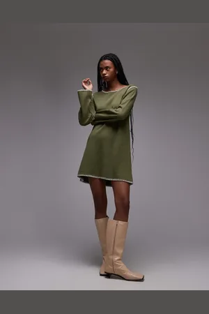 Résumé Resume blanket stitch a line mini dress in army
