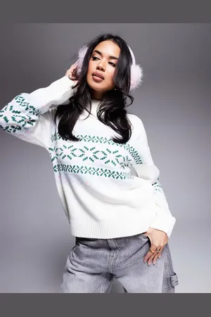 In The Style High neck jumper in cream fairisle print