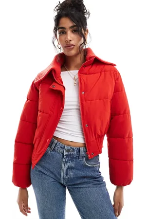 Cotton On Cotton On puffer jacket with knitted collar in crimson