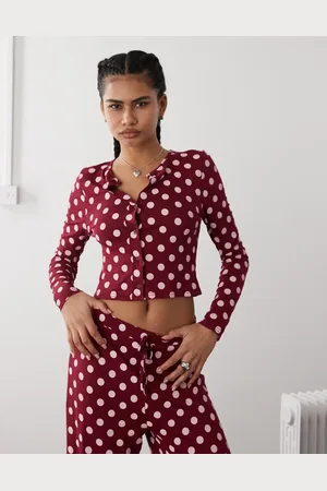 Reclaimed Button up lounge top co-ord in polka dot