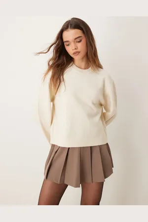 Gina Tricot Crew neck knitted sweater with wide sleeves in cream