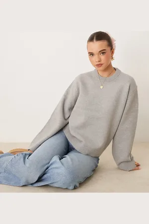 Gina Tricot Crew neck knitted sweater with wide sleeves in melange