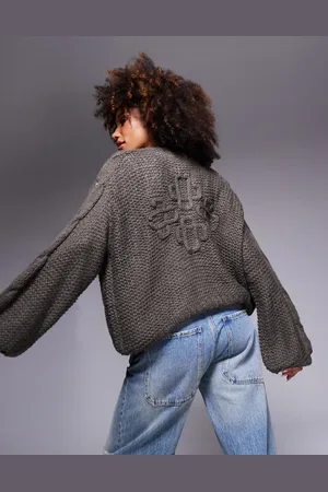 The Couture Club Emblem oversized knit cardigan in cocoa