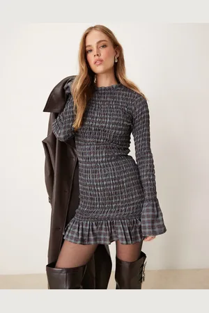 Glamorous Shirred mini dress in check
