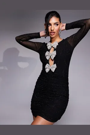 Lavish Alice Rhinestone embellished mesh mini dress in