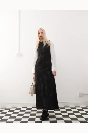 COLLUSION Flocked denim midi dress in camo print