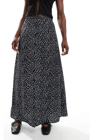 Daisy Street Button down maxi skirt in black ditsy floral
