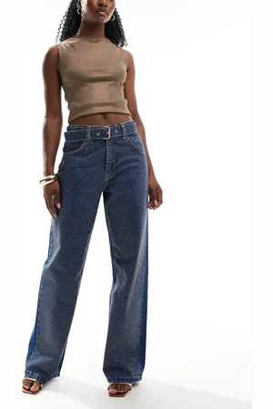 ASOS Rhinestone baggy jeans in gold and mid