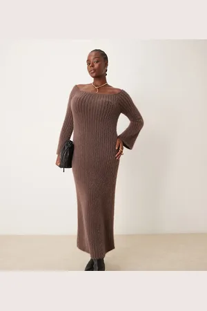 Pretty Lavish Knit midaxi dress in chocolate plum