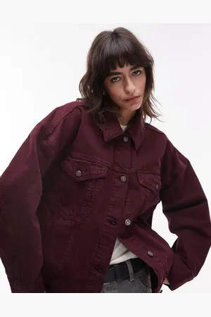 Topshop Denim ranch jacket in burgundy