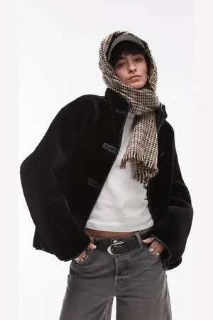 MANGO Funnel neck shearling jacket in