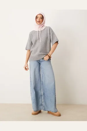 Gina Tricot Short sleeve knitted oversized sweater in melange