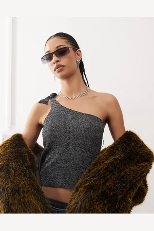 COLLUSION Shimmer knitted one shoulder top in