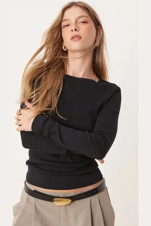 Gina Tricot Jersey rib round neck long sleeve top in