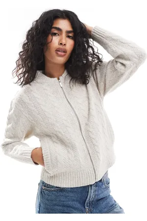 Threadbare Cable knit zip up cardigan in ecru