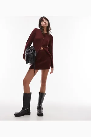 Topshop Compact knitted mini skirt co ord in burgundy
