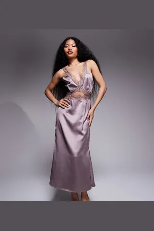 Never Fully Dressed Petite lace cut-out slip maxi dress in Mink