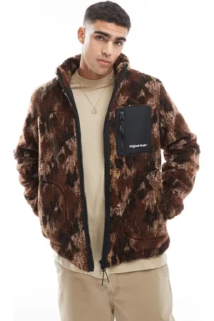 JACK & JONES Zip through borg fleece in print