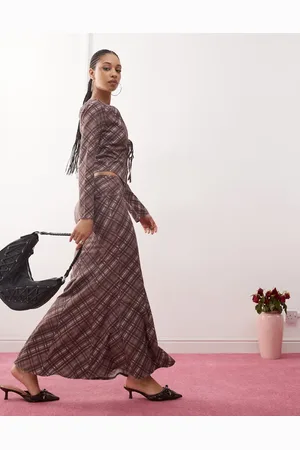 Daisy Street Midaxi low rise skirt in burgundy check co-ord