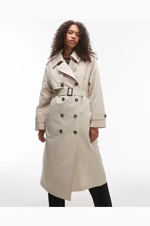 Topshop Longline trench coat with detachable borg lining in stone