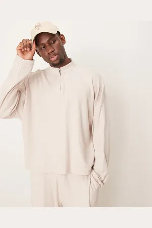 ASOS Co-ord super oversized boxy funnel neck twill sweatshirt in ecru