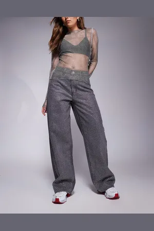 Liquor N Poker Studded panel wide leg jean in washed