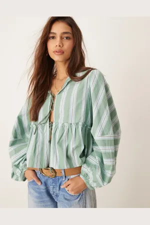 Free People Striped tie-front blouse in