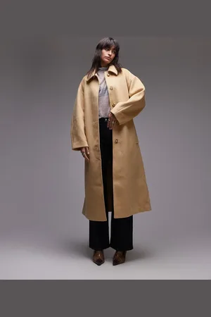 Topshop Belted long line formal coat in buttermilk