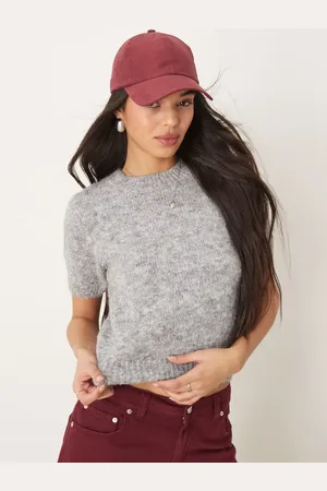 Gina Tricot Fluffy knitted short sleeve sweater in melange