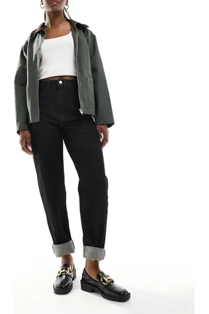 ASOS Mom jean with contrast stitching in ecru