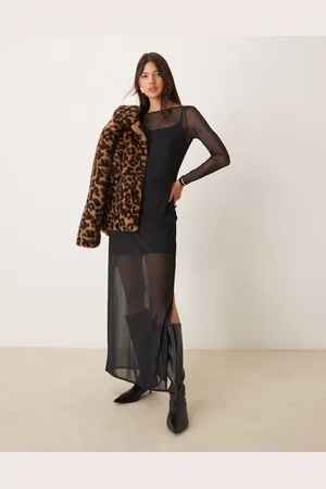 Abercrombie & Fitch Long sleeve mesh maxi dress in with side slit