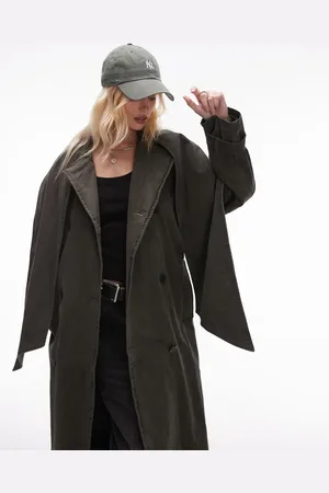 Topshop Deconstructed cotton trench coat in washed