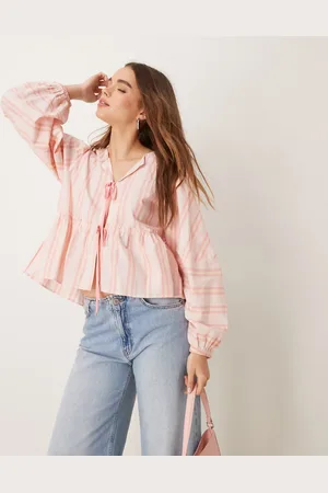 Free People Striped tie-front blouse in baby