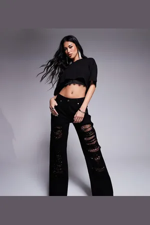 ASOS ASOS X THE SOURCED COLLECTION baggy jean with diamante lace and rips in