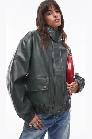 Topshop Faux leather oversized bomber jacket in