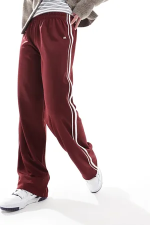 Pull&Bear Wide leg side stripe joggers in burgundy
