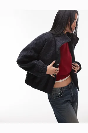 Topshop Formal funnel neck boucle bomber style coat in
