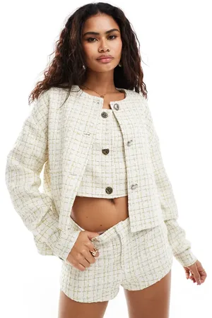 Lioness Boucle collarless jacket co-ord in cream