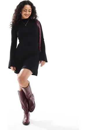 Pimkie Knitted ribbed high neck skater flare sleeve jumper dress in