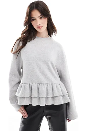 ASOS Ruffle hem crew neck sweatshirt in marl