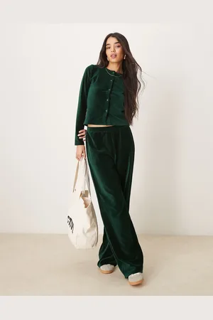 ASOS Velvet cord wide leg trousers co ord in forest
