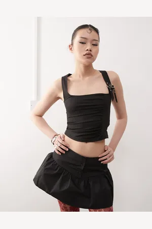 Motel Alexia ruched buckle strap top in