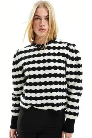 & OTHER STORIES Sweater with volume sleeves in mono scalloped stripe