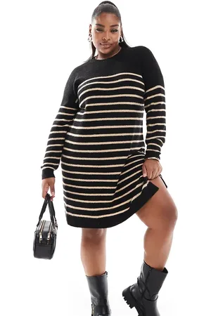 Yours Stripe mini jumper dress in black and neutral