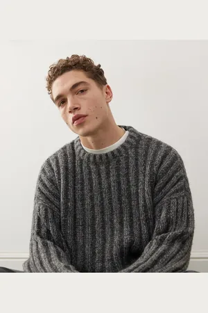 Weekday Connor wool blend slightly cropped rib jumper in dark grey exclusive to ASOS