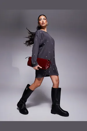 ASOS Washed embellished long sleeve mini dress in wash