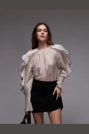& OTHER STORIES Blouse with ruffle sleeves and bow back in light beige